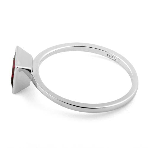 Sterling Silver Princess Cut Solitaire Dark Garnet CZ Ring