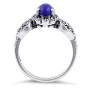 Sterling Silver Blue Lapis Flower Hearts Marcasite Ring