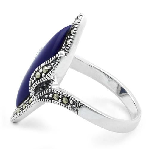 Sterling Silver Blue Lapis Marquise Marcasite Ring