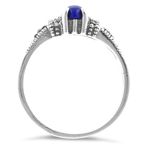 Sterling Silver Blue Lapis  Marquise Marcasite Ring