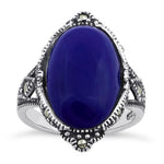 Sterling Silver Oval Blue Lapis Marcasite Ring