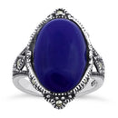 Sterling Silver Oval Blue Lapis Marcasite Ring