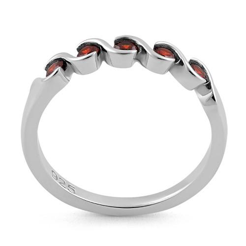 Sterling Silver Quintuple Dark Garnet CZ Ring