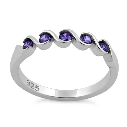 Sterling Silver Quintuple Amethyst CZ Ring