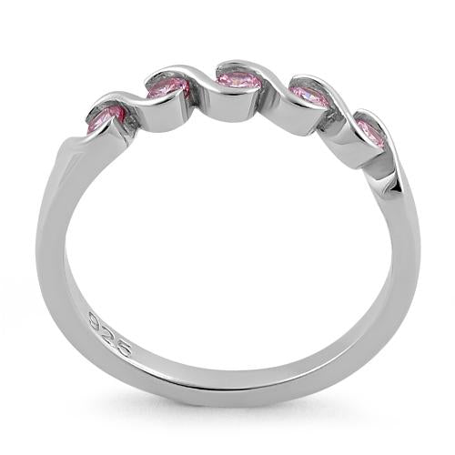 Sterling Silver Quintuple Pink CZ Ring