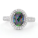 Sterling Silver Rainbow Topaz Oval Halo CZ Ring