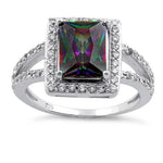 Sterling Silver Rainbow Topaz Rectangular Halo CZ Ring