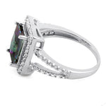Sterling Silver Rainbow Topaz Rectangular Halo CZ Ring