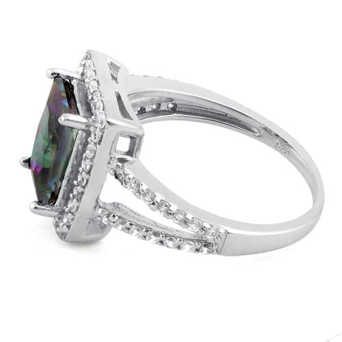 Sterling Silver Rainbow Topaz Rectangular Halo CZ Ring