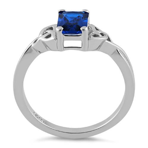 Sterling Silver Rectangle Blue Spinel Celtic CZ Ring