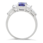 Sterling Silver Rectangular Stone Tanzanite CZ Ring