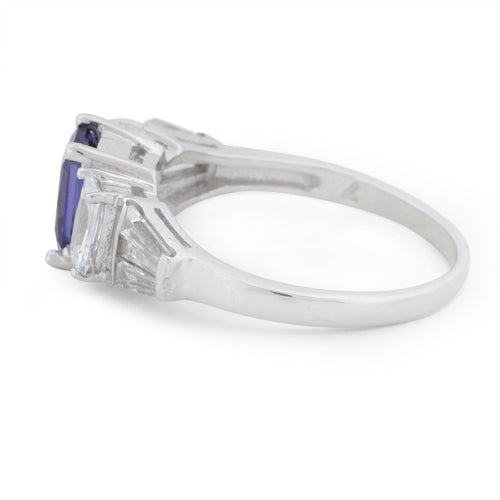 Sterling Silver Rectangular Stone Tanzanite CZ Ring