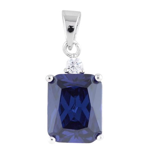 Sterling Silver Rectangular Tanzanite-tone CZ Pendant
