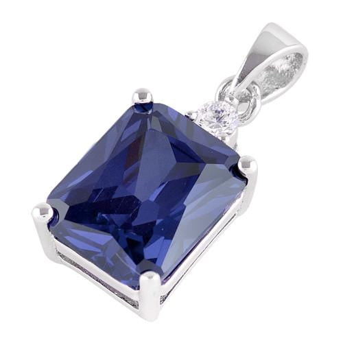 Sterling Silver Rectangular Tanzanite-tone CZ Pendant