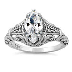 Sterling Silver Regal Marquise Cut Engagement CZ Ring