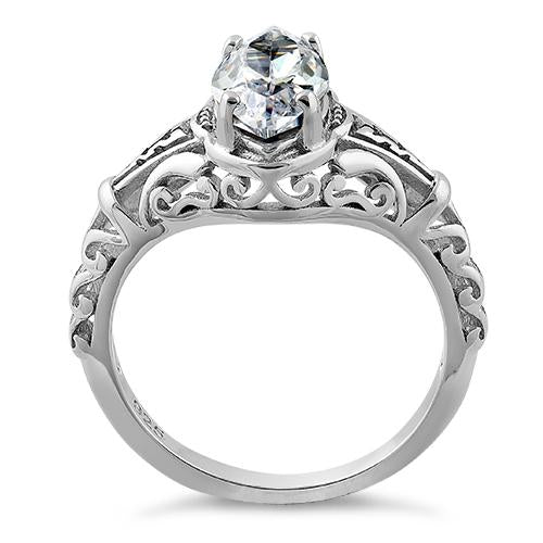 Sterling Silver Regal Marquise Cut Engagement CZ Ring
