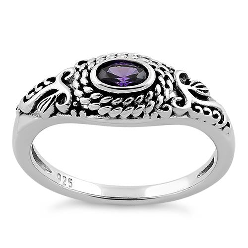 Sterling Silver Rope Amethyst CZ Ring