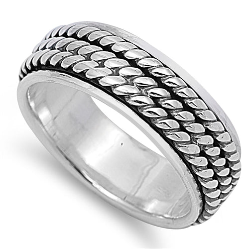 Sterling Silver Spinner Rope Chain on Band Ring