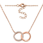 Sterling Silver Rose Gold Double Link Circles CZ Necklace