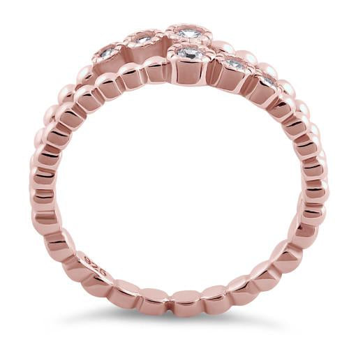 Sterling Silver Rose Gold Plated Double Beaded Clear CZ Ring