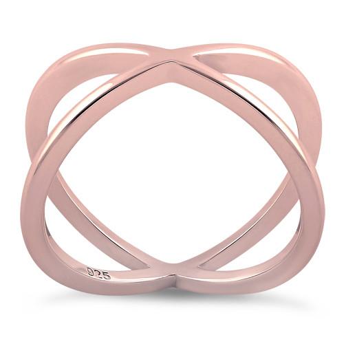 Sterling Silver Rose Gold Plated Overlapping X Ring