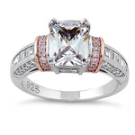 Sterling Silver Rose Gold-Plated Emerald-Cut CZ Ring