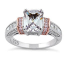 Sterling Silver Rose Gold-Plated Emerald-Cut CZ Ring