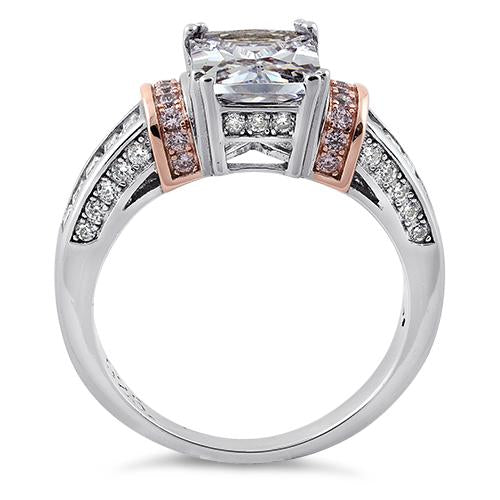 Sterling Silver Rose Gold-Plated Emerald-Cut CZ Ring