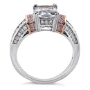 Sterling Silver Rose Gold-Plated Emerald-Cut CZ Ring