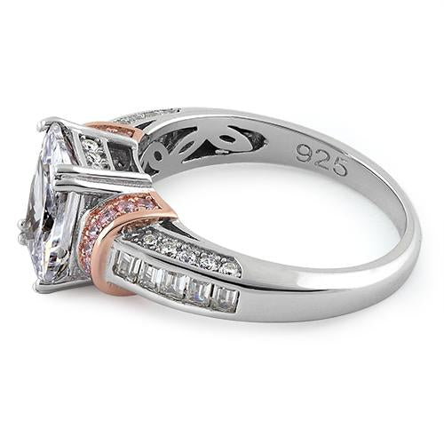 Sterling Silver Rose Gold-Plated Emerald-Cut CZ Ring