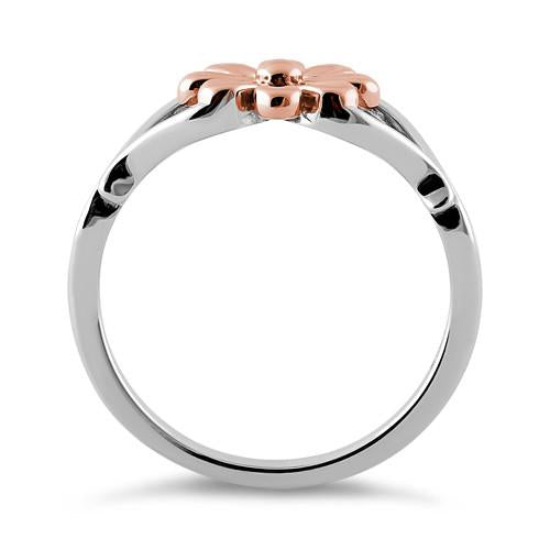 Sterling Silver Rose Gold Two Tone Daisy Flower Ring