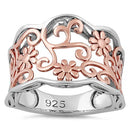 Sterling Silver Rose Gold Two Tone Flowers Ring