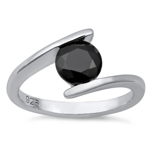Sterling Silver Round Bezel Black CZ Ring