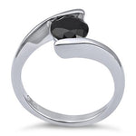 Sterling Silver Round Bezel Black CZ Ring