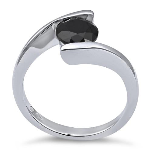 Sterling Silver Round Bezel Black CZ Ring