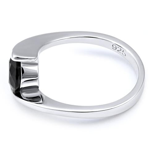 Sterling Silver Round Bezel Black CZ Ring