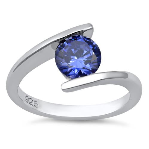 Sterling Silver Round Bezel Tanzanite CZ Ring