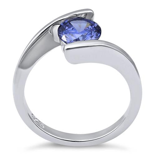 Sterling Silver Round Bezel Tanzanite CZ Ring