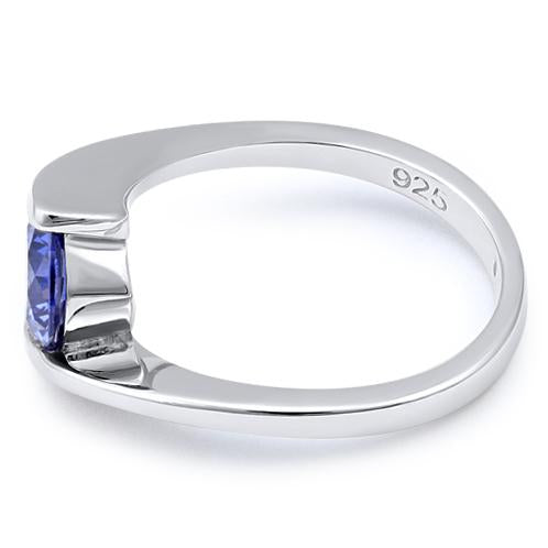 Sterling Silver Round Bezel Tanzanite CZ Ring