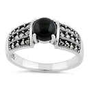 Sterling Silver Round Black Onyx Marcasite Ring
