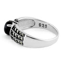 Sterling Silver Round Black Onyx Marcasite Ring