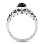 Sterling Silver Round Black Onyx Tiara Marcasite Ring