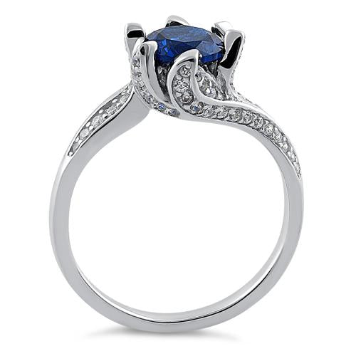 Sterling Silver Round Cut Blue Spinel & Clear CZ Ring