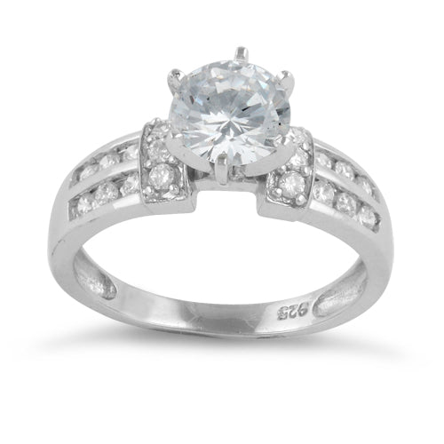 Sterling Silver Round Cut Clear CZ Engagement Ring