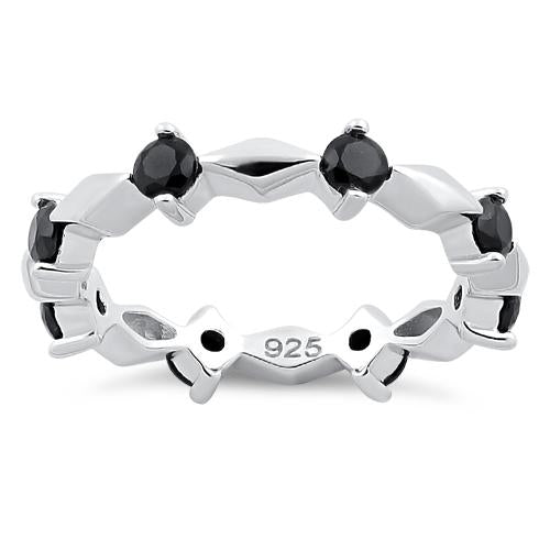 Sterling Silver Round Cut Eternity Black CZ Ring