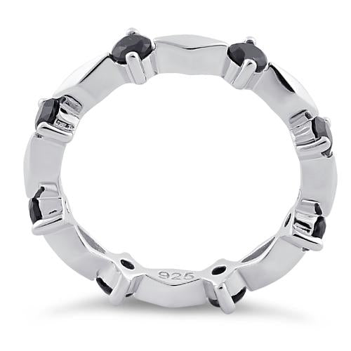 Sterling Silver Round Cut Eternity Black CZ Ring