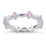 Sterling Silver Round Cut Eternity Pink CZ Ring