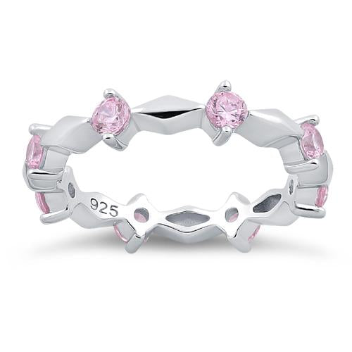 Sterling Silver Round Cut Eternity Pink CZ Ring
