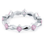 Sterling Silver Round Cut Eternity Pink CZ Ring