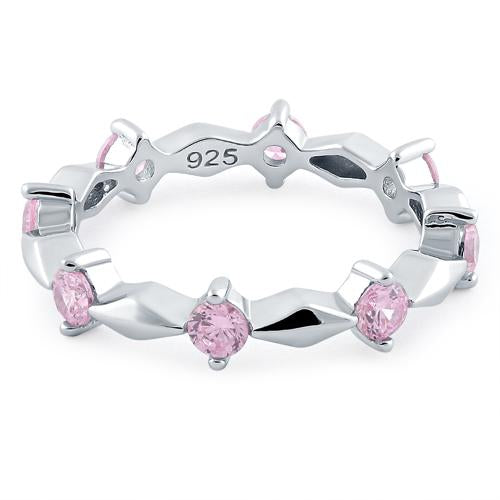 Sterling Silver Round Cut Eternity Pink CZ Ring